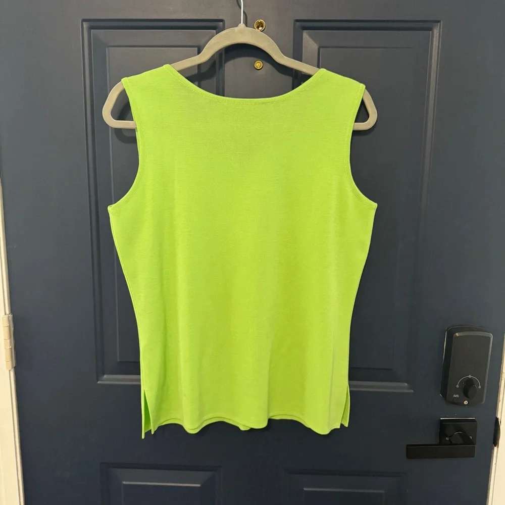 Ming Wang Lime Green Black Textured Twin Knit Blazer Sweater Tank Set Medium - Picture 9 of 10